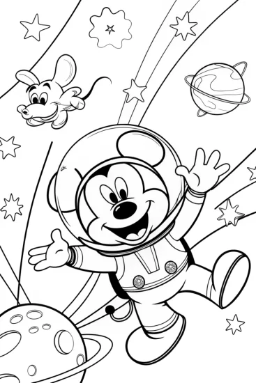 A coloring page of Mickey Mouse’s Galactic Adventure Coloring Page