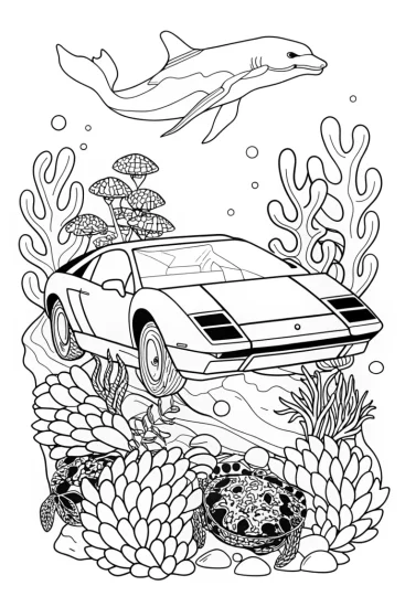 A coloring page of Lamborghini Adventure Underwater Coloring Page
