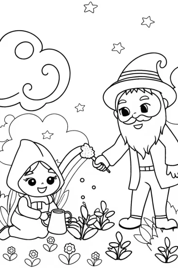 A coloring page of Kuromi’s Magical Garden Coloring Page