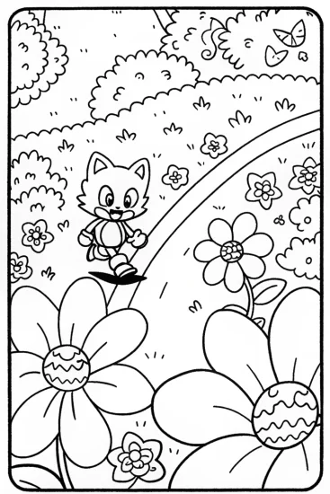 A coloring page of Tails’ Garden Adventure Coloring Page