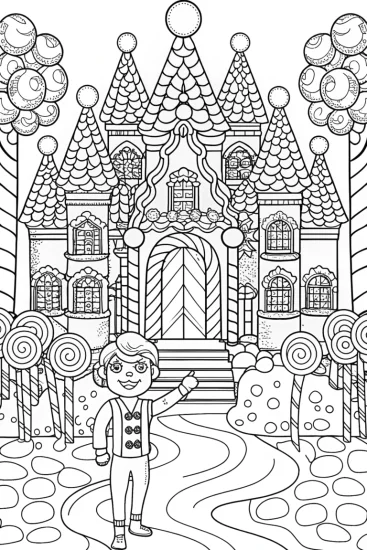 A coloring page of Blippi’s Amazing Adventure in a Candy Castle Coloring Page