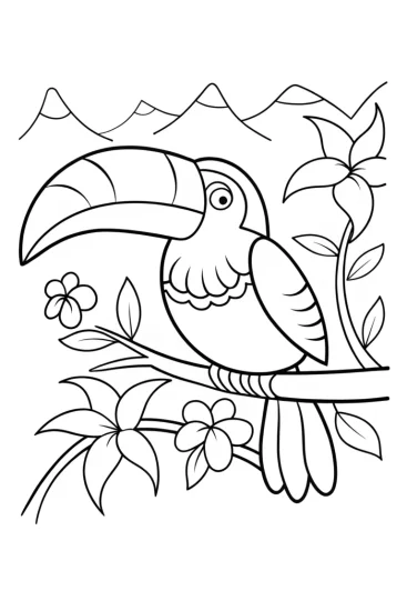 A coloring page of Toucan Adventure in the Jungle Coloring Page