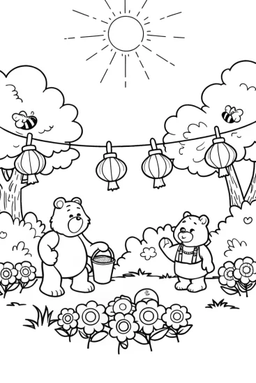 A coloring page of Care Bear Garden Festival Coloring Page