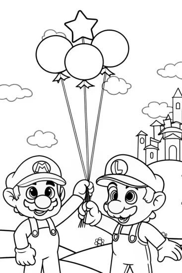 A coloring page of Mario and Luigi’s Skyward Balloon Quest Coloring Page