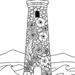 Whimsical Flower Lighthouse Coloring Page