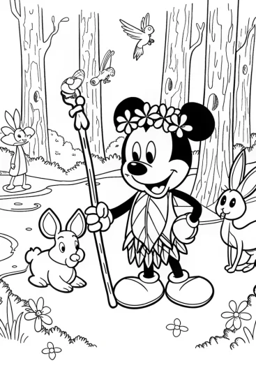 A coloring page of Mickey Mouse as a Nature Guardian Coloring Page