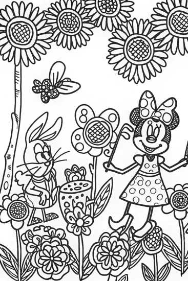 A coloring page of Minnie Mouse’s Musical Garden Coloring Page