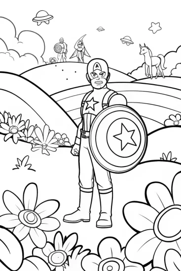 A coloring page of Captain America and the Shield of Dreams Coloring Page