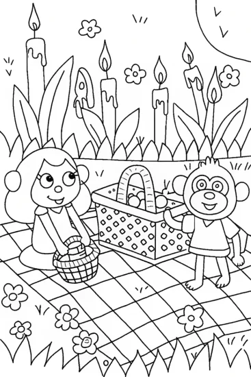 A coloring page of Mirabel and Antonio’s Magical Candlelight Picnic Coloring Page
