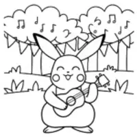 Pikachu strumming at the music fest