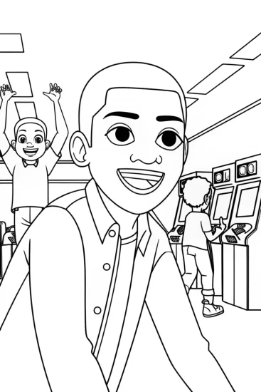 A coloring page of Miles Morales in a Retro Arcade Coloring Page