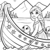 Elsa’s Enchanted Ice Boat Adventure Coloring Page