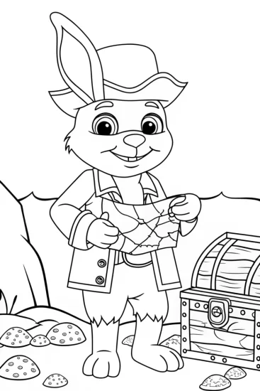 A coloring page of Squishmallows Pirate Bunny Treasure Hunt Coloring Page