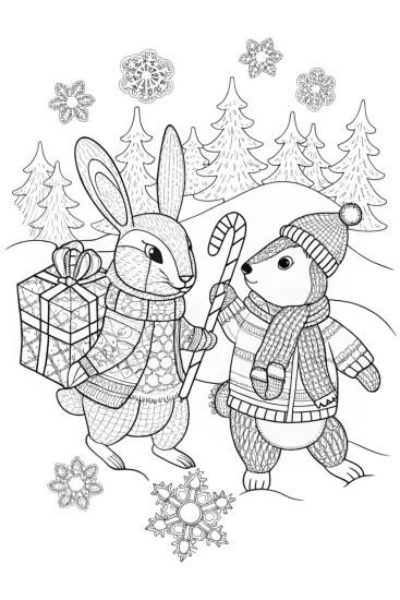 A coloring page of Whimsical Winter Caravan Coloring Page