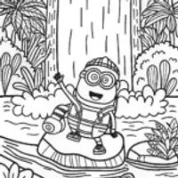 Minion’s Wild Waterfall Adventure Coloring Page