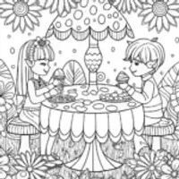Anime Garden Tea Party Coloring Page
