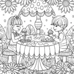 Anime Garden Tea Party Coloring Page
