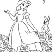 Belle in the Enchanted Rose Garden Coloring Page