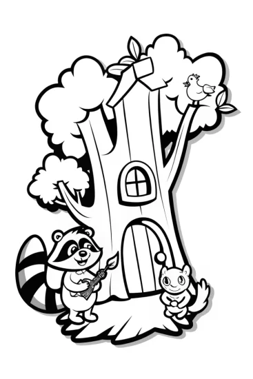 A coloring page of Rainbow Friends’ Magical Treehouse Adventure Coloring Page