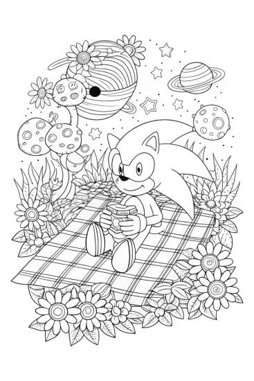 A coloring page of Sonic’s Galactic Picnic Adventure Coloring Page