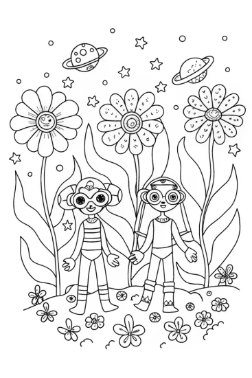 A coloring page of Bratz Space Garden Adventure Coloring Page