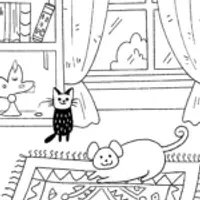 The Curious Cat and the Playful Mouse Coloring Page
