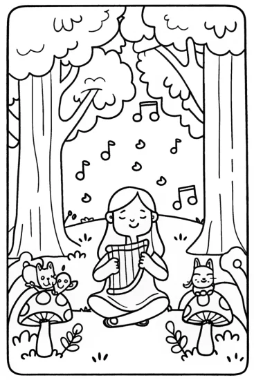 A coloring page of Gabby’s Magical Music Forest Coloring Page