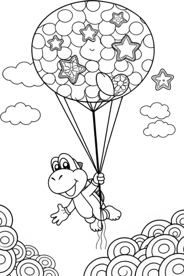 A coloring page of Yoshi’s Skyward Balloon Festival Adventure