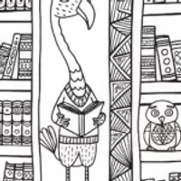 Flamingo Librarian in a Whimsical Library