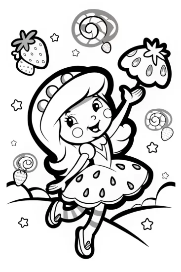 A coloring page of Strawberry Shortcake’s Berry Dream Dance Coloring Page