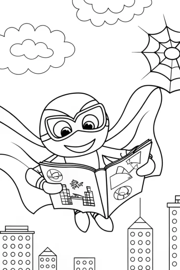 A coloring page of Superhero Spider’s Comic Book Adventure Coloring Page