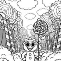Huggy Wuggy’s Adventure in Candy Land Coloring Page