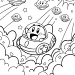 Kirby’s Dreamy Space Race Coloring Page