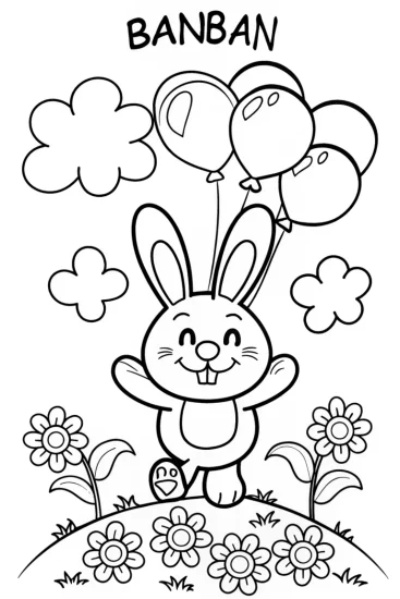 A coloring page of Banban’s Garden Balloon Adventure Coloring Page
