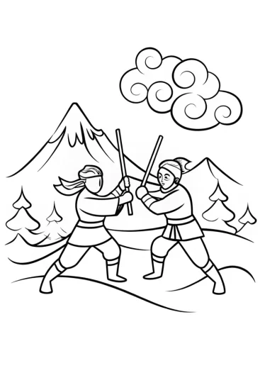 A coloring page of The Harmonious Duel Coloring Page