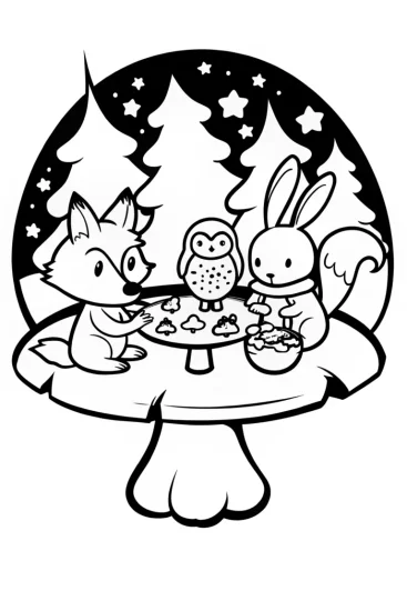 A coloring page of Christmas in the Enchanted Forest Coloring Page