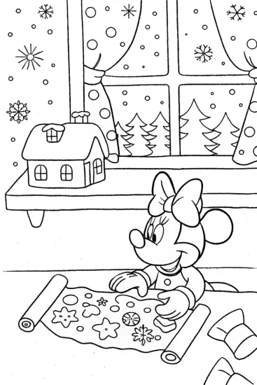 A coloring page of Minnie Mouse’s Magical Holiday Baking Coloring Page