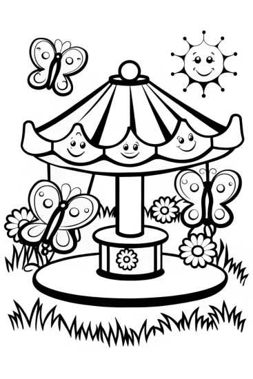 A coloring page of The Springtime Carousel Coloring Page