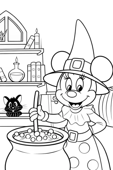 A coloring page of Minnie Mouse’s Enchanted Potion Laboratory Coloring Page