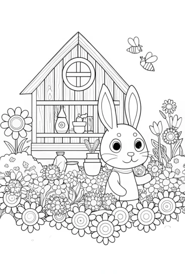 A coloring page of Banban’s Magical Garden Workshop Coloring Page