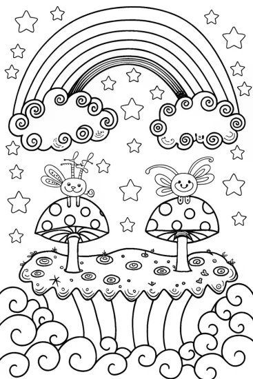 A coloring page of Rainbow Dream Landscape Coloring Page