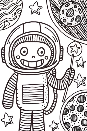 A coloring page of Creeper in space coloring page