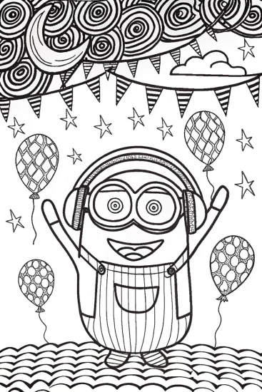 A coloring page of Minion Moonlight Dance Party Coloring Page