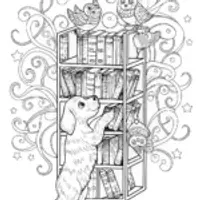 Puppy in the Enchanted Library Coloring Page