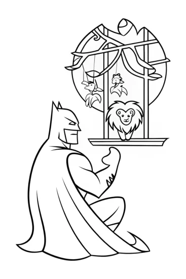 A coloring page of Batman at the Gotham Zoo Coloring Page
