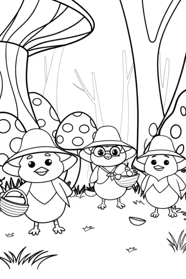 A coloring page of Chickens on a Quest for Golden Eggs Coloring Page