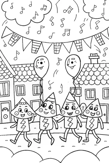 A coloring page of Lightning Bolt Festival Parade Coloring Page