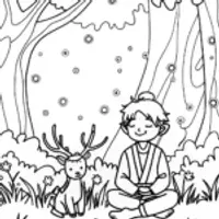 Demon Slayer and the Forest Spirit Coloring Page