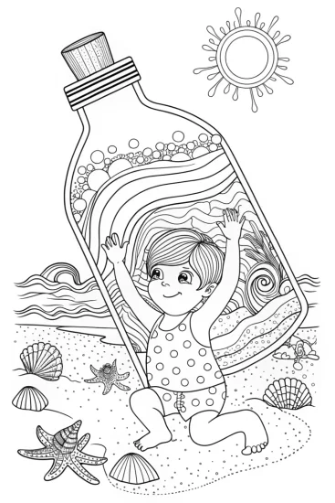 A coloring page of The Rainbow Message in a Bottle Coloring Page