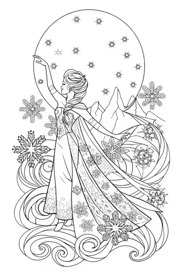 A coloring page of Elsa’s Celestial Ice Dance Coloring Page